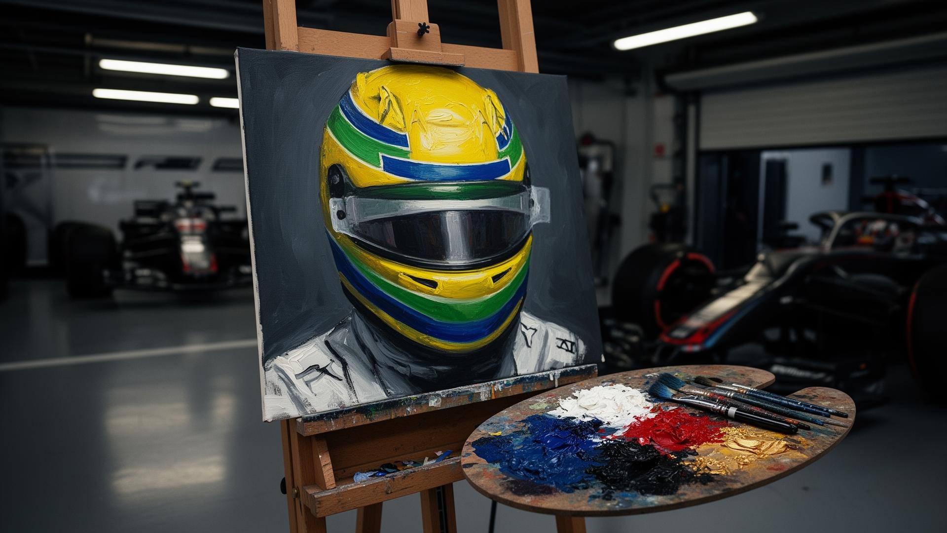 Quadros de Ayrton Senna pintados ao vivo por João Dias